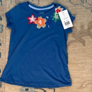 NWT Crown Royal Blue Short Sleeve Tee with Multi-Color Floral Appliqués